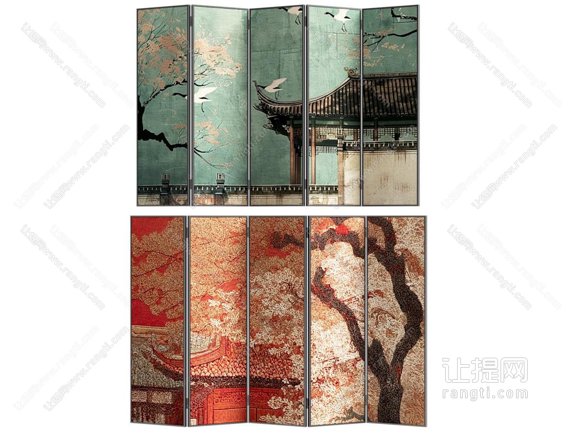 新中式折叠屏风 壁画屏风