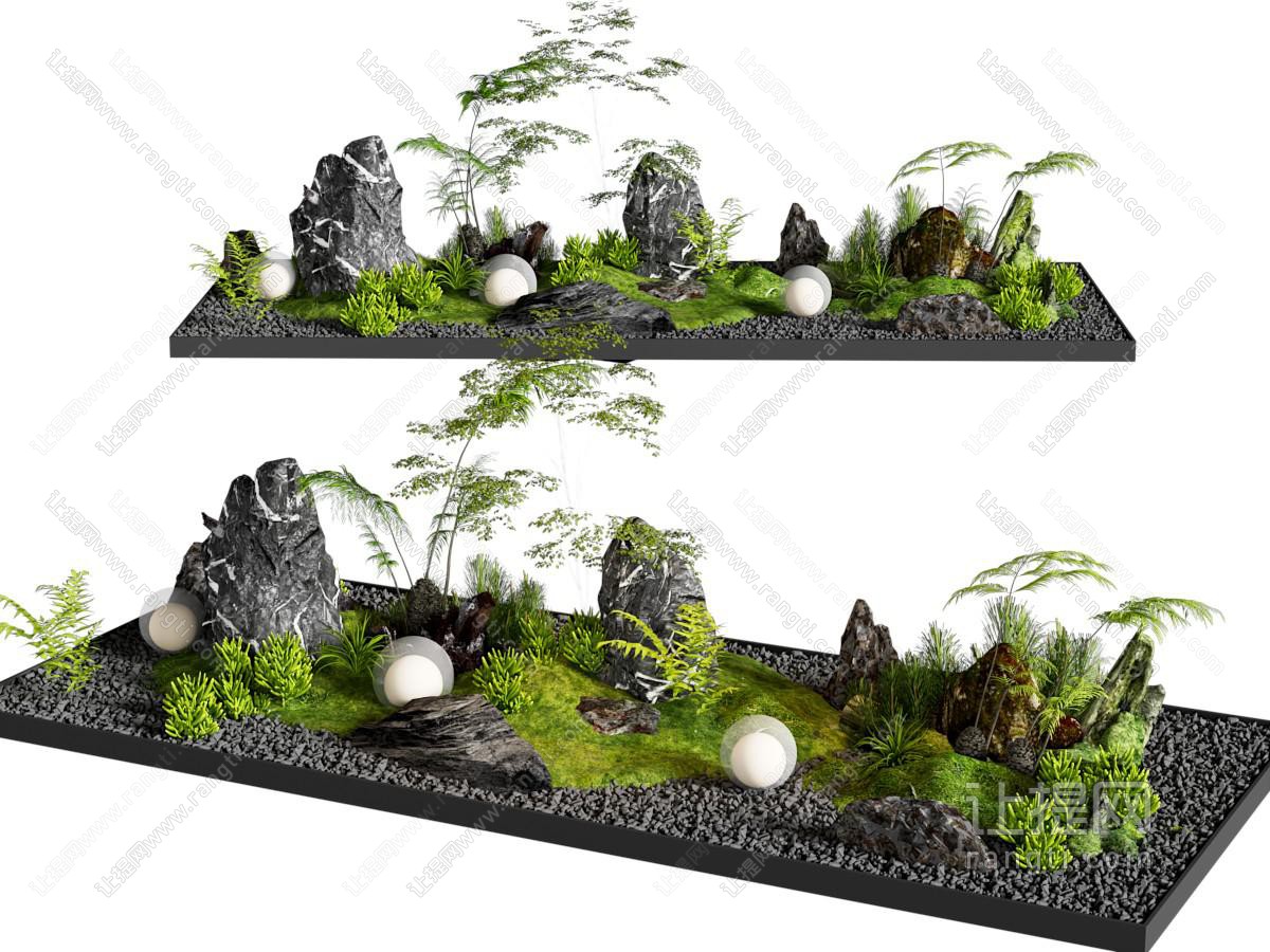 植物堆 庭院小品 室内植物造景 石头 苔藓蕨类植物