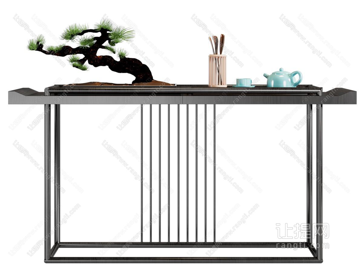 新中式实木端景台 盆景 茶具组合