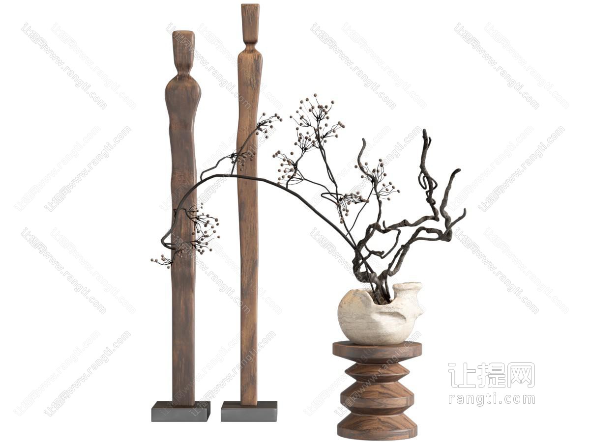 复古中古摆件组合 木雕雕塑