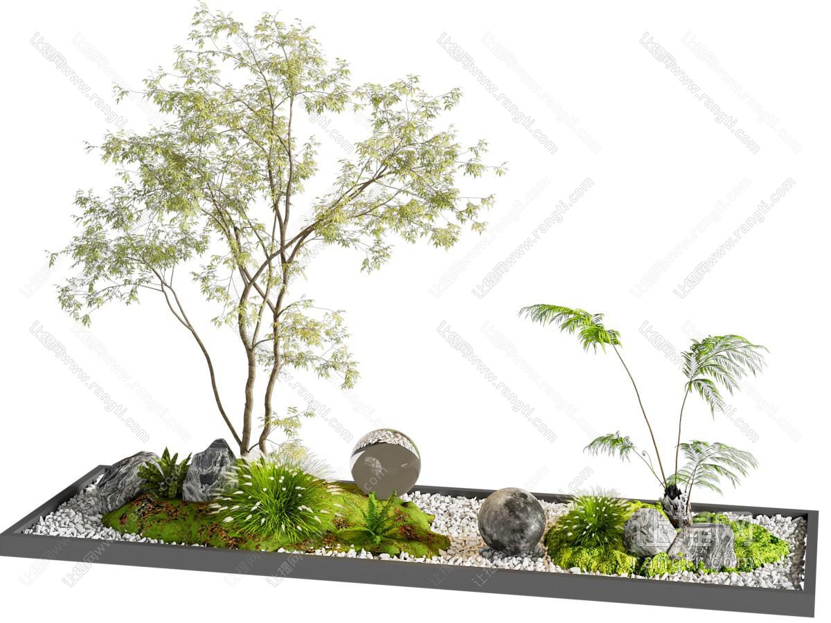 现代庭院小品 室内景观造景 植物组合 石头 景观树 室