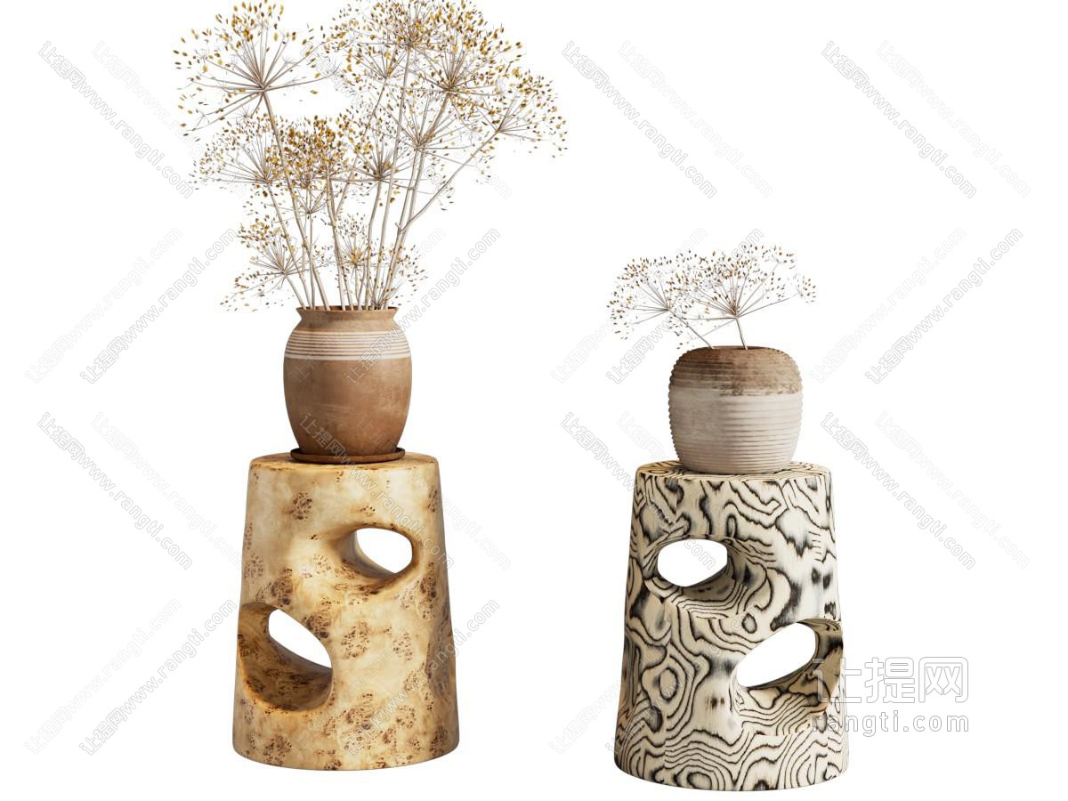 中古风侘寂风边几 木边几 花几