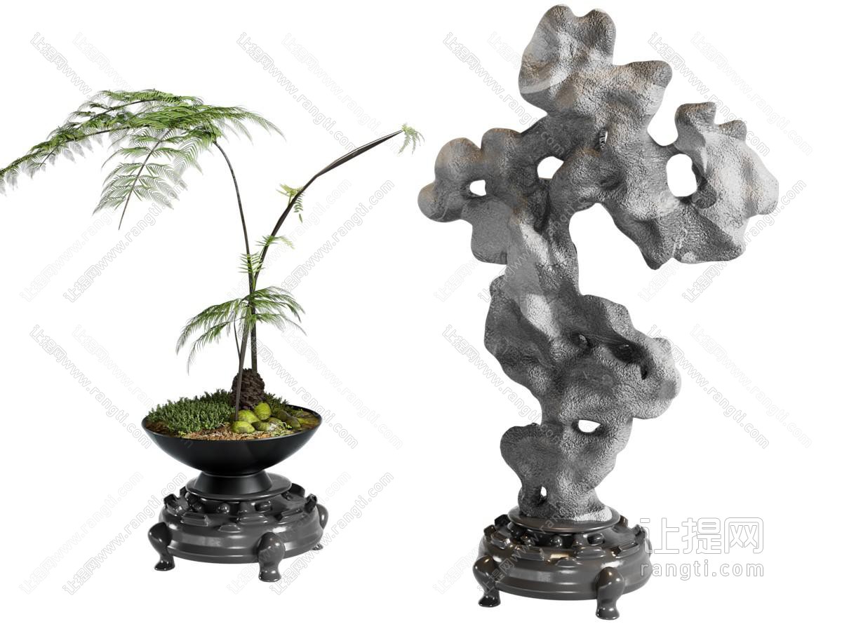 新中式盆栽太湖石雕塑摆件