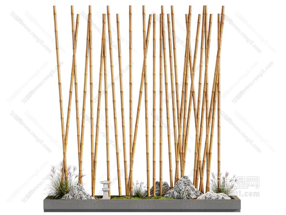 现代新中式隔断 中式竹子景观 竹子小品 竹子室内造景