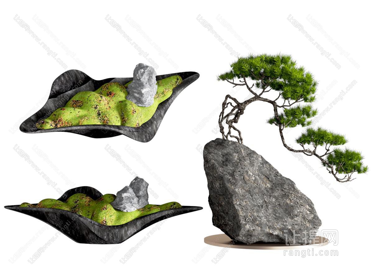 现代石头雕塑摆件 景观造景 庭院小品 松树