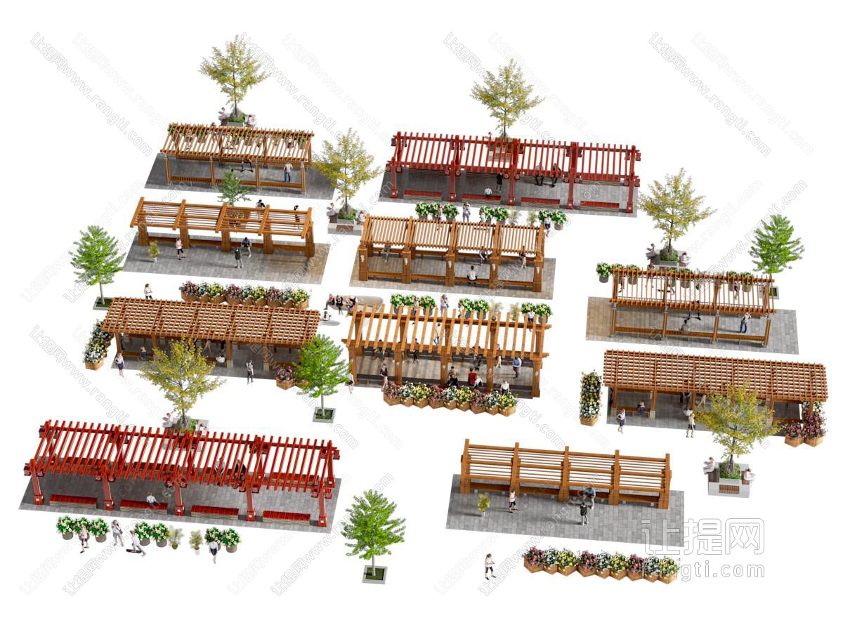 新中式廊架 凉亭 花架 景观园艺小品