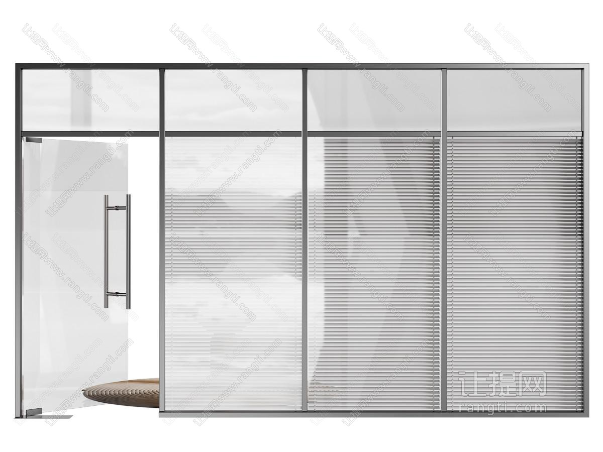 现代办公玻璃单开门 玻璃隔断 百叶帘 单人休闲椅 茶几