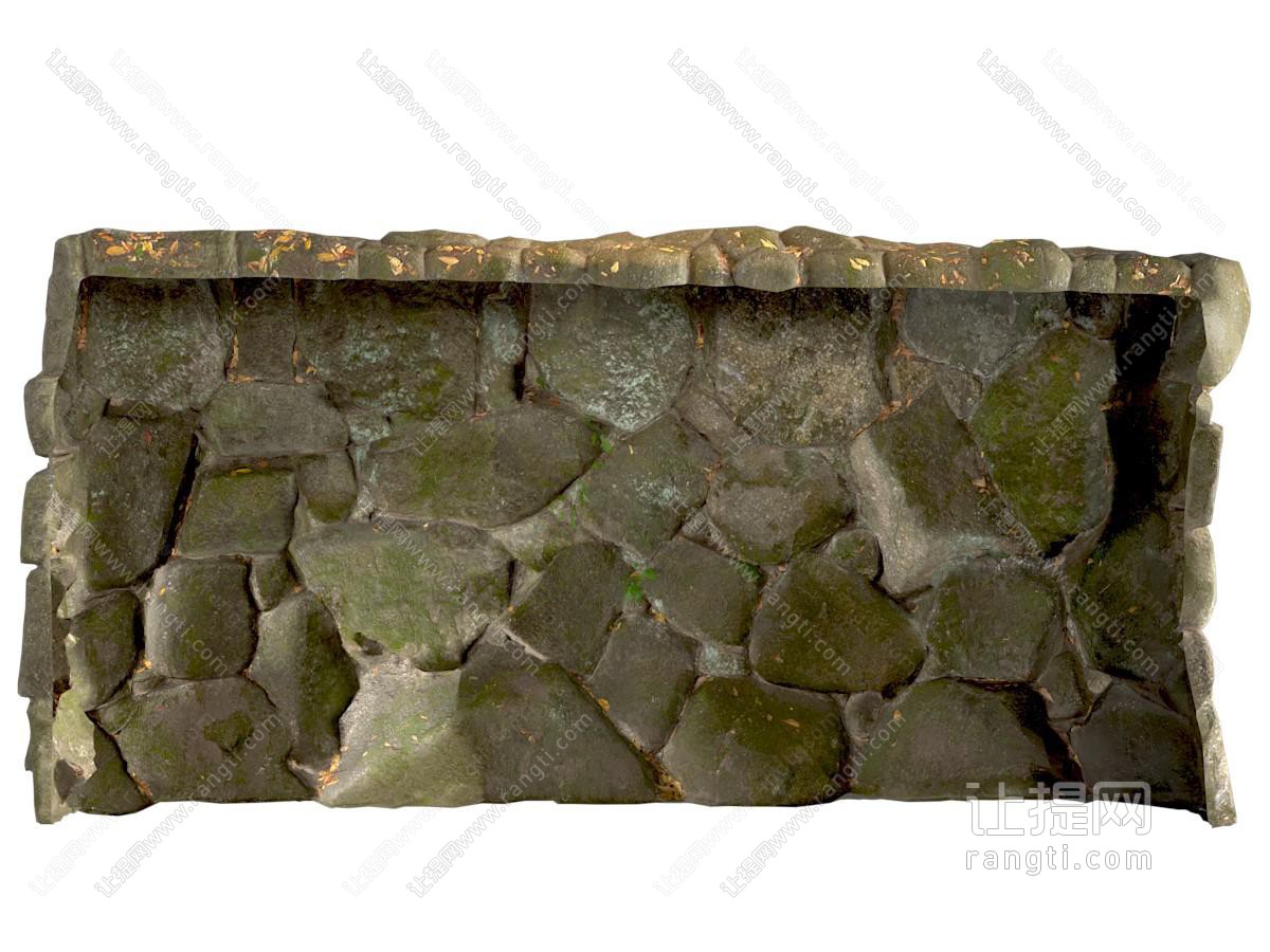 现代毛石青苔围墙园艺小品