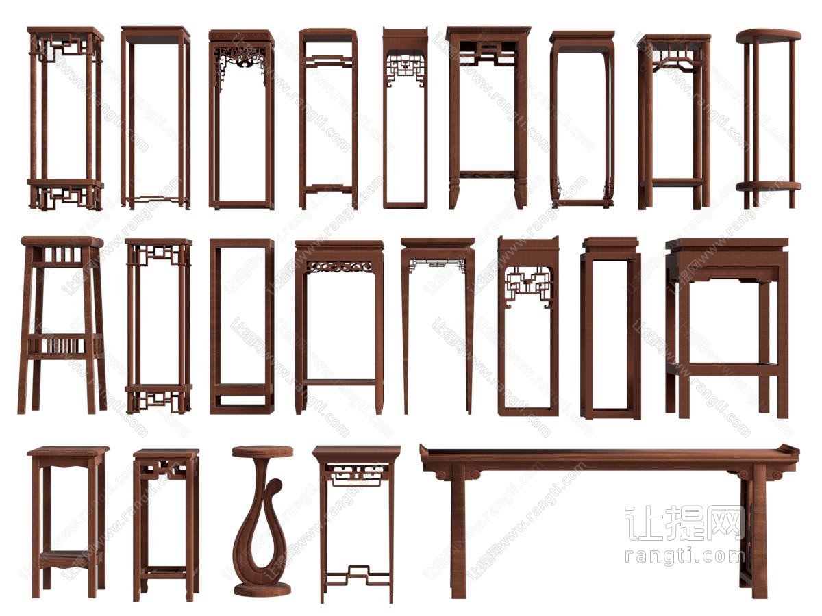 新中式花几 花架 角几 边几