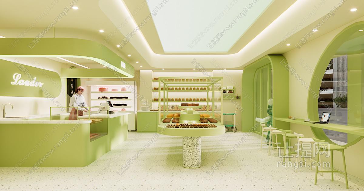 现代小清新牛油果绿甜品面包店