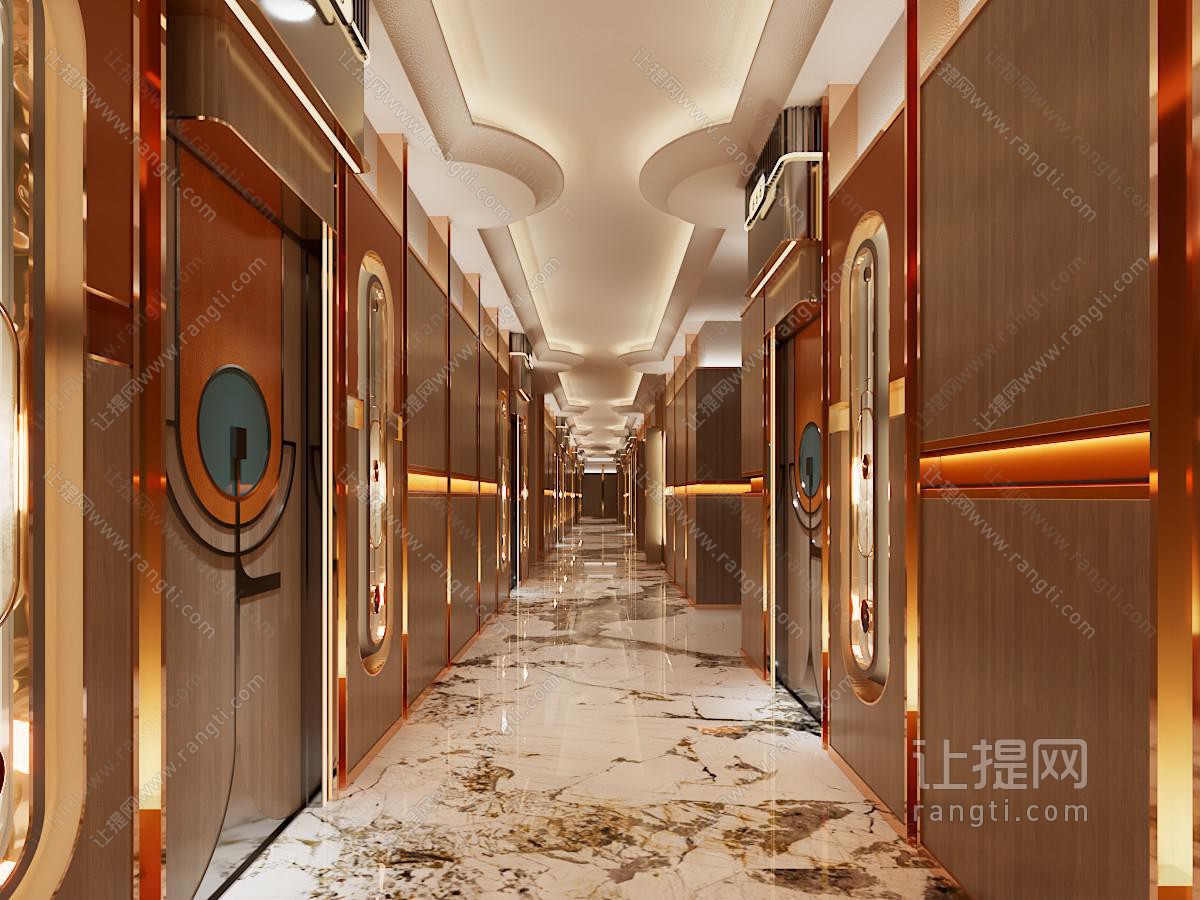 现代轻奢酒店走廊过道