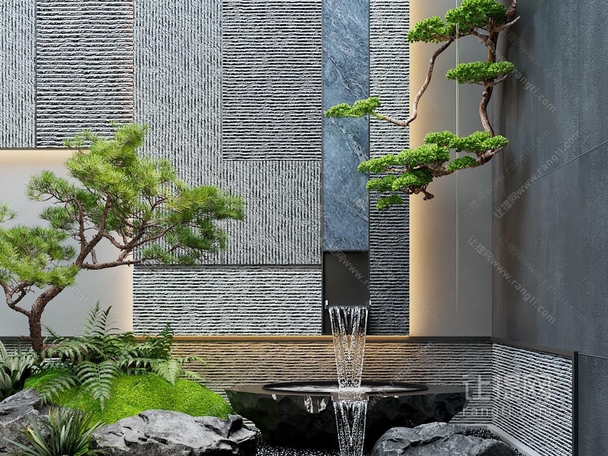 现代水景观 室内造景 流水 水钵 室内水景