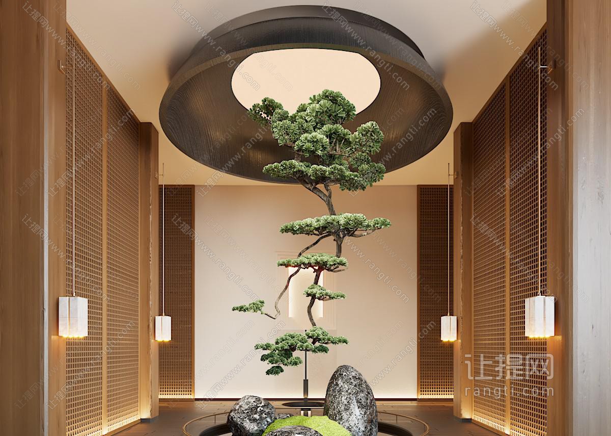 新中式过道 过道景观 装置 悬挂树
