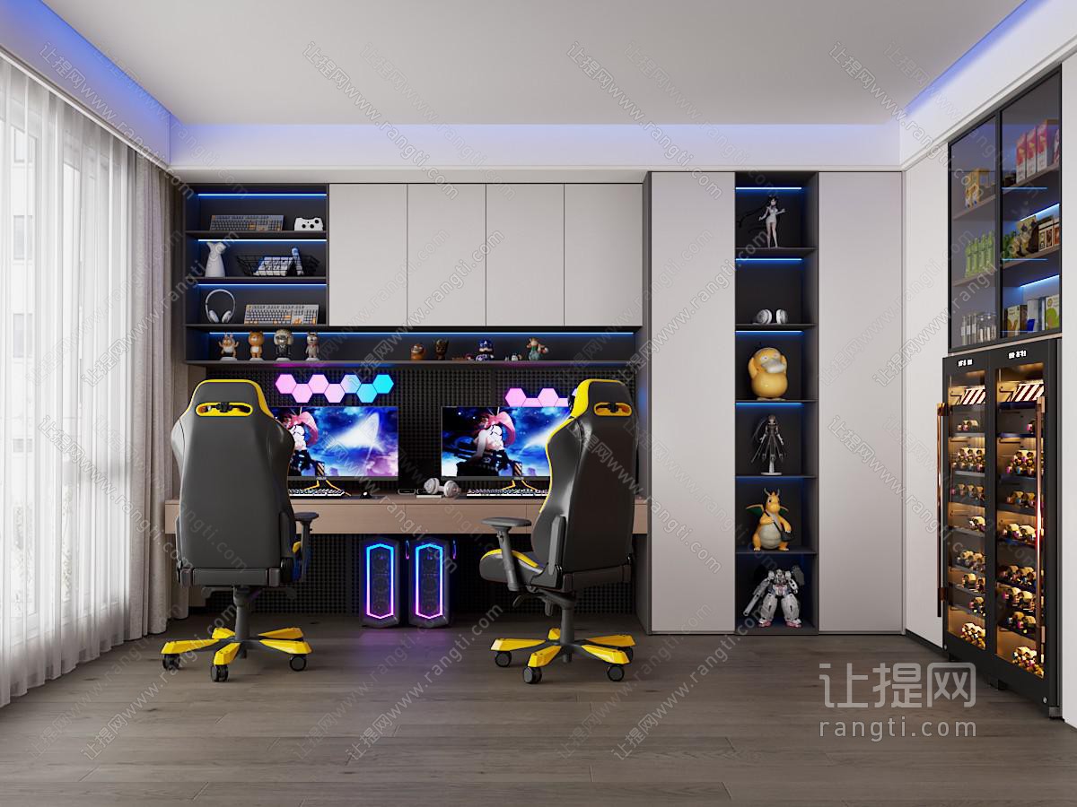 现代电竞房 家庭娱乐室 电脑房 书房