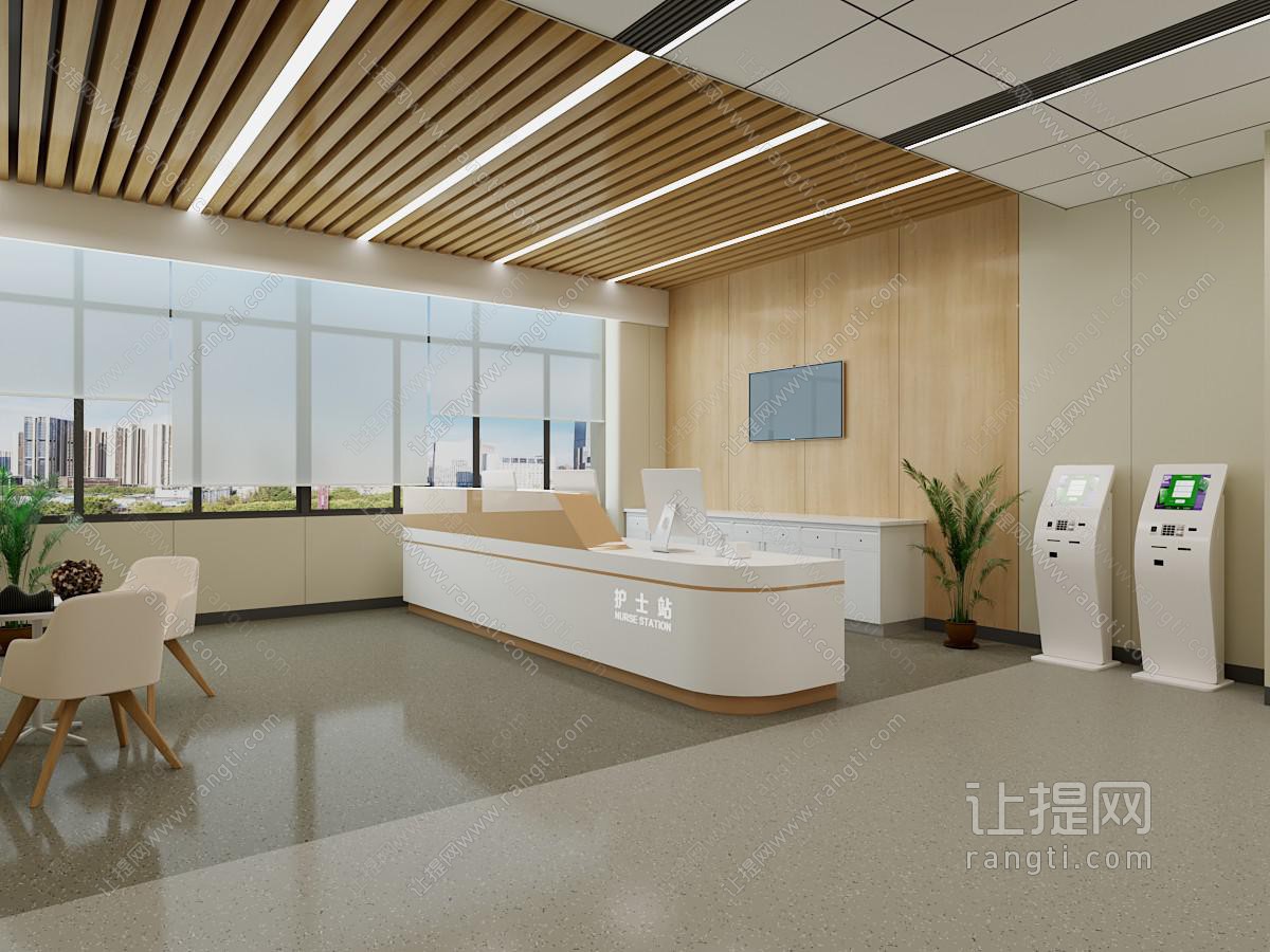医院 分诊台 护士站 白色 咖色 拼色