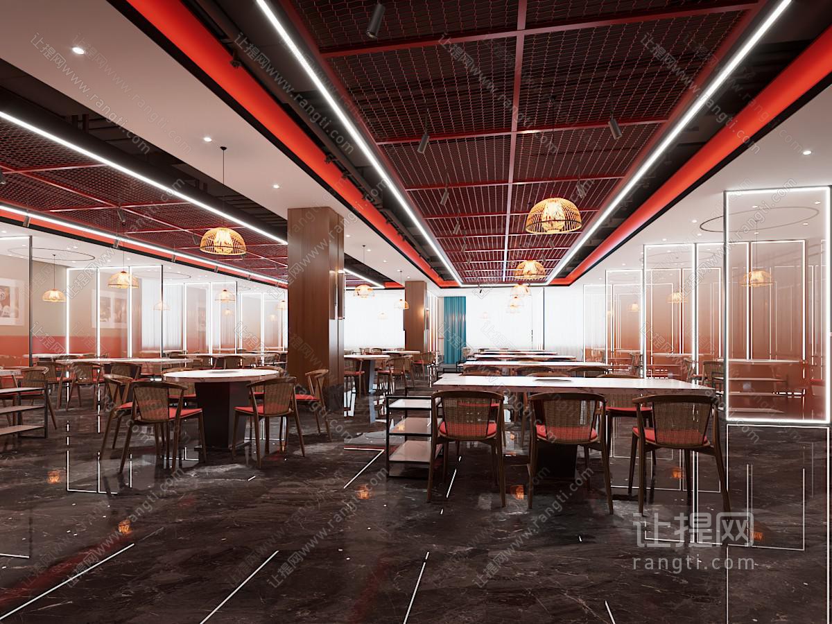 现代风格餐厅火锅店 工业风艺术玻璃