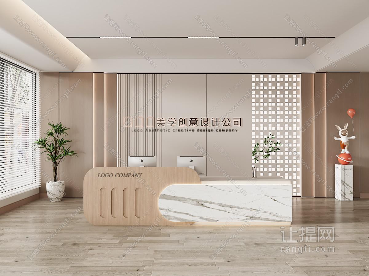 公司前台接待台 接待区接待台 服务台吧台 前台背景墙