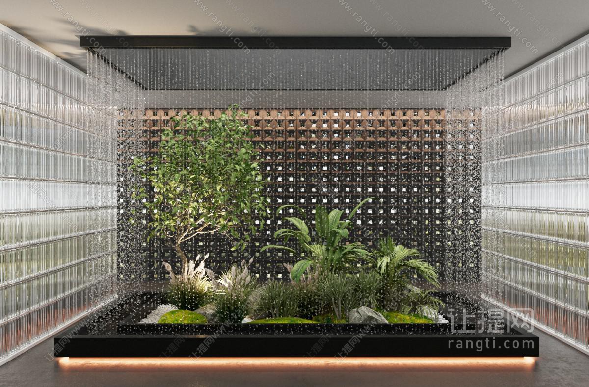 现代植物造景 景观小品 水幕
