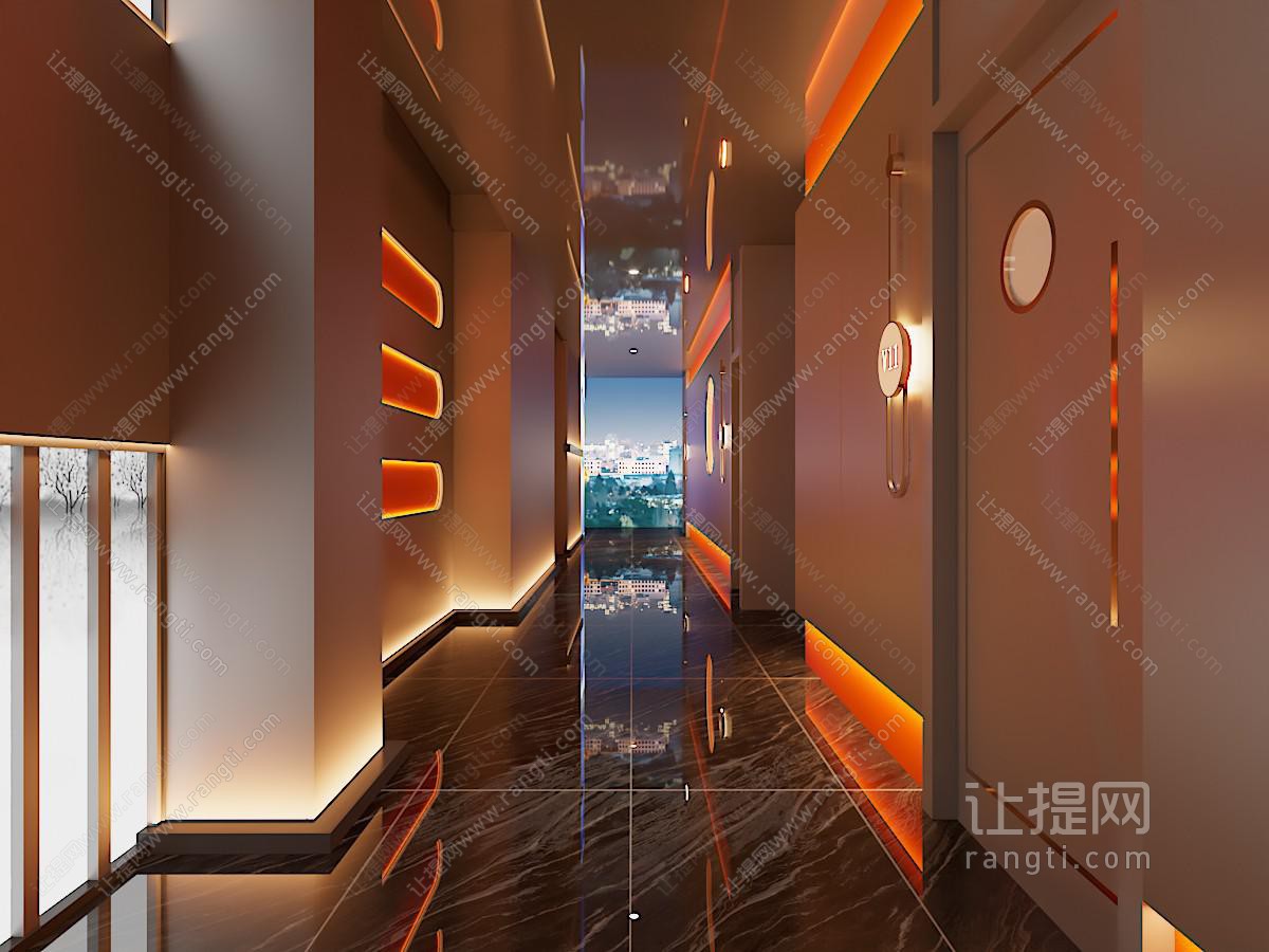 新中式会所包间过道