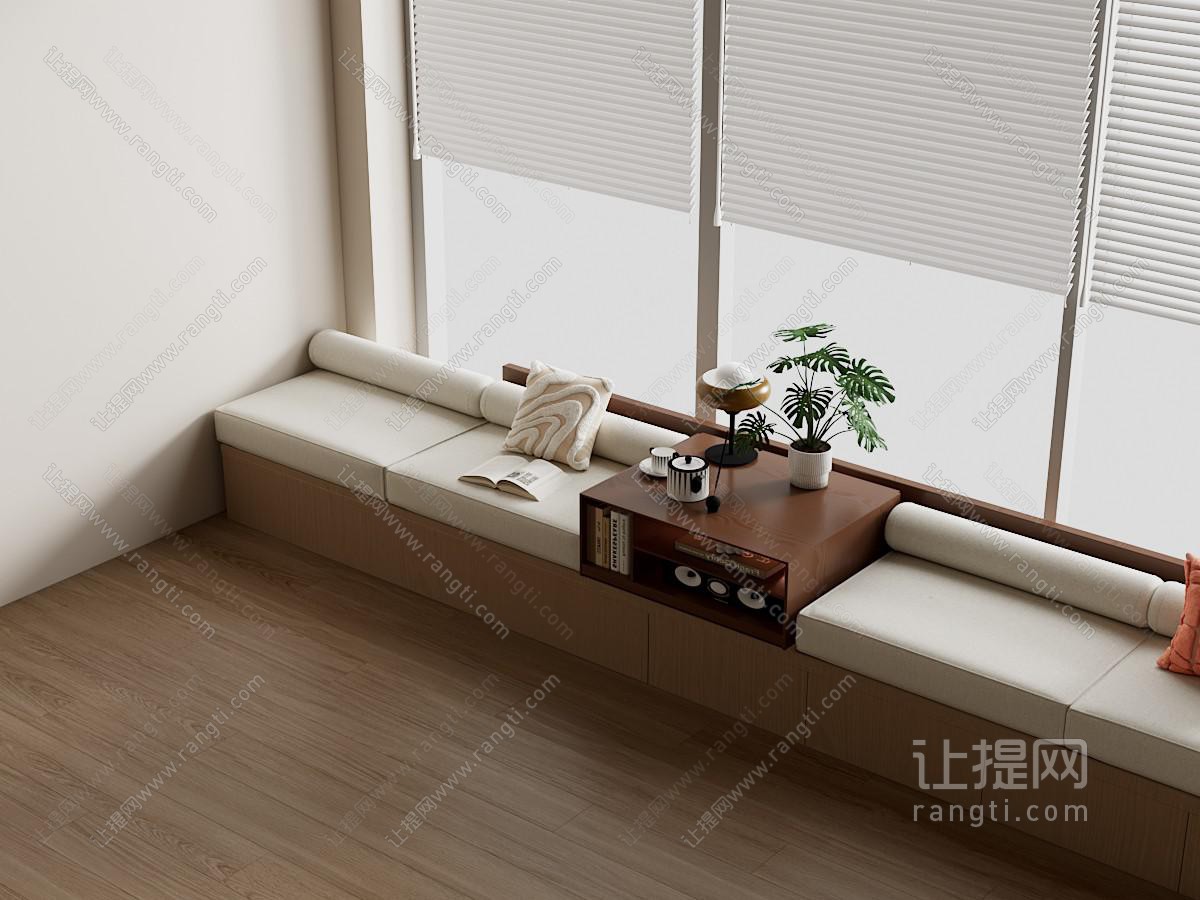 现代飘窗柜 飘窗 坐垫 百叶帘