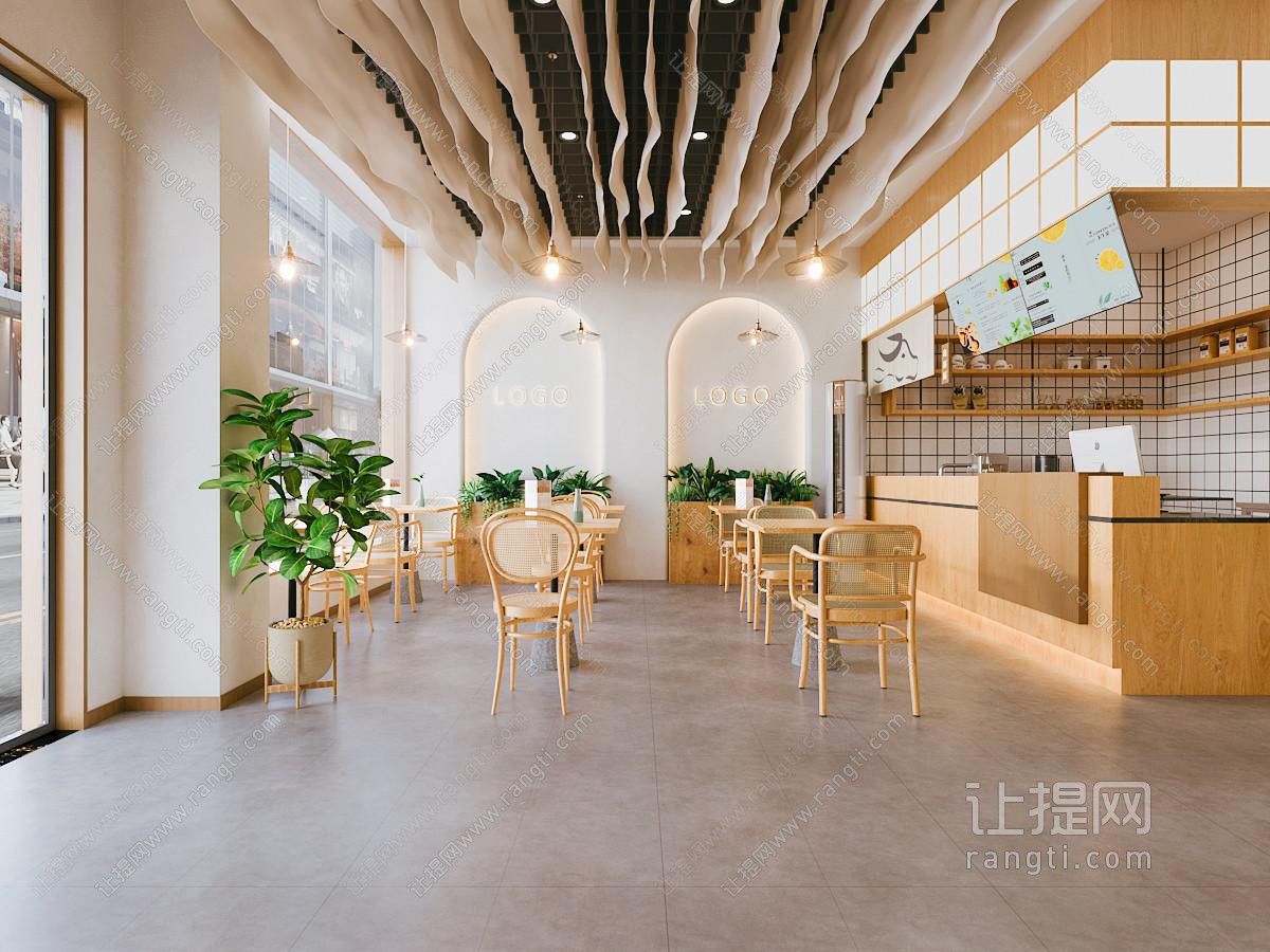 现代原木奶茶店