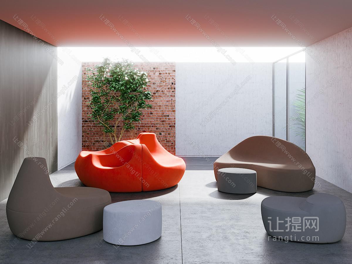 现代布艺异形沙发组合