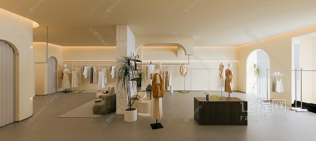 现代服装店 服装店 女装店 衣服展示架 试衣间 服装模