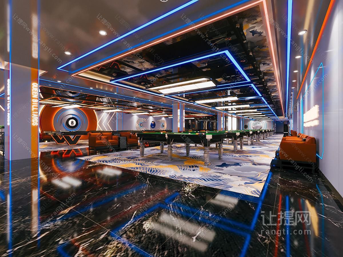现代轻奢台球室 台球室 前台