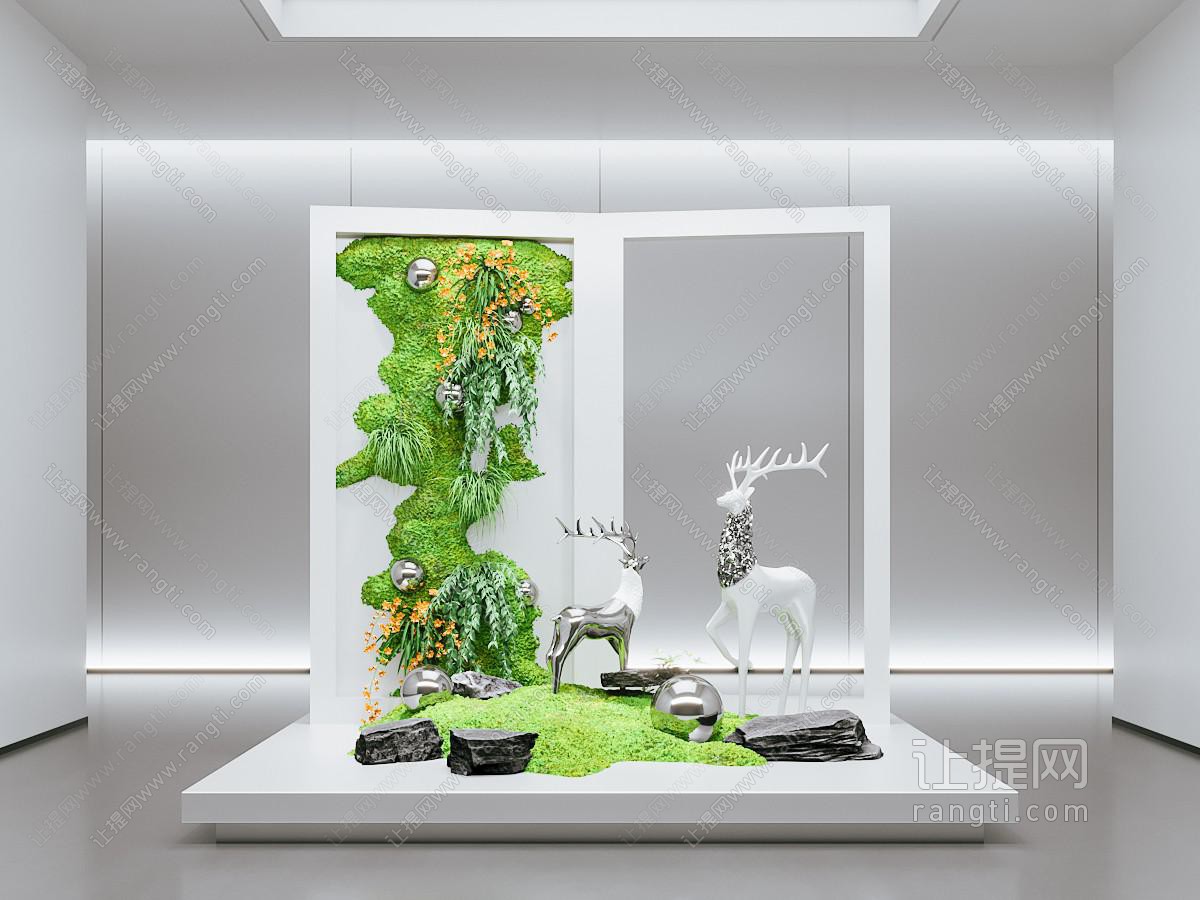 现代室内景观造景 苔藓景观 景观小品 植物景观 景观雕