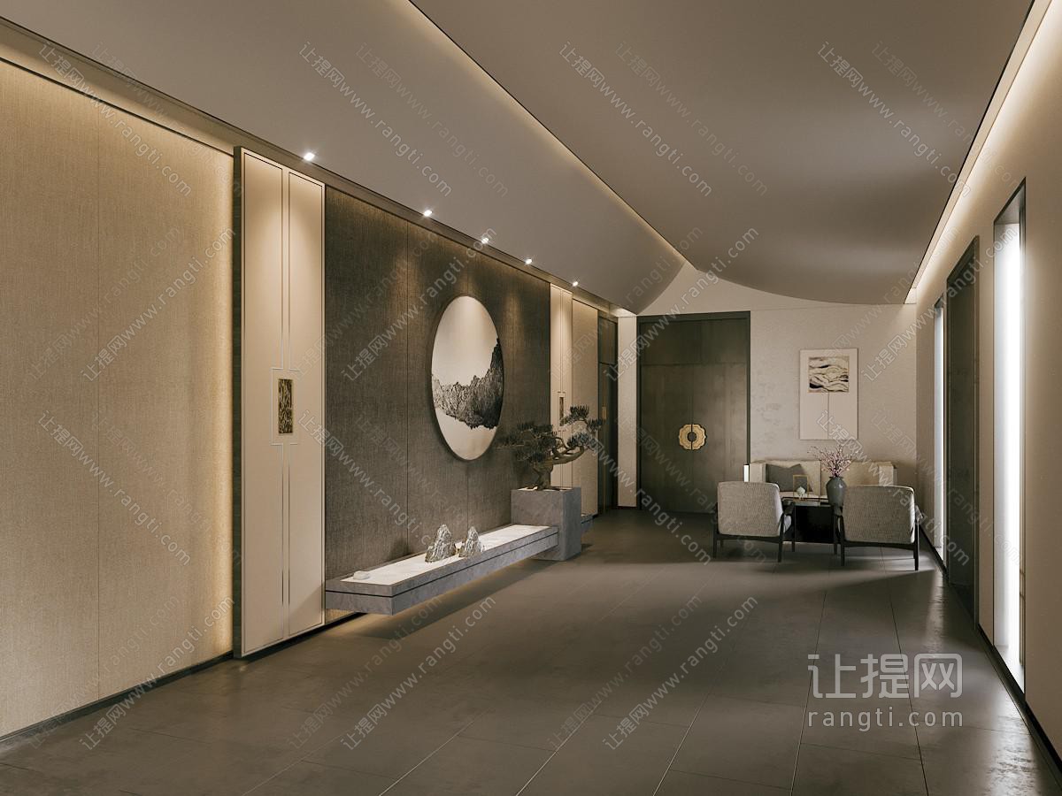 新中式酒店会所走廊过道