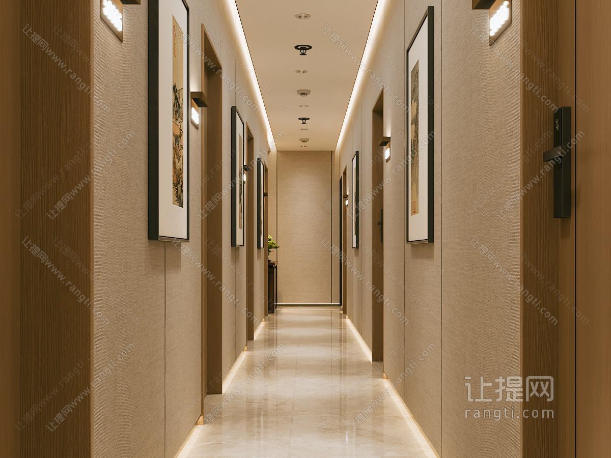 新中式现代民宿酒店过道