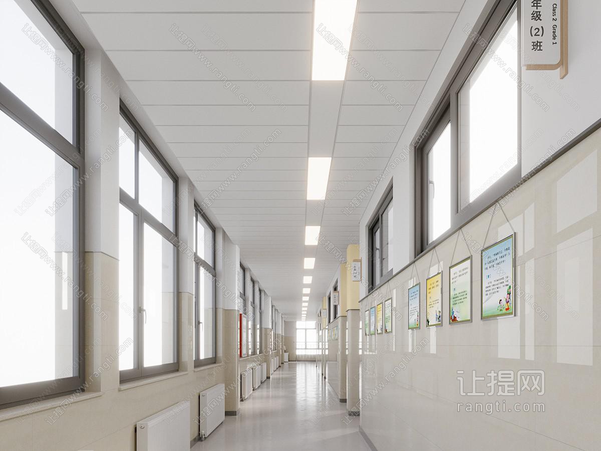 现代学校走廊 中小学走廊 门牌