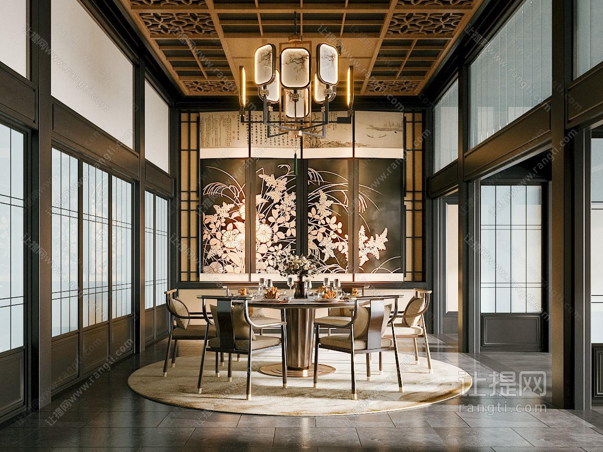 新中式餐厅包厢 餐桌椅组合