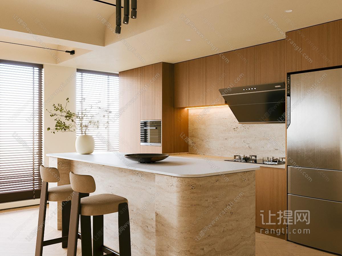现代餐厅厨房餐桌椅橱柜