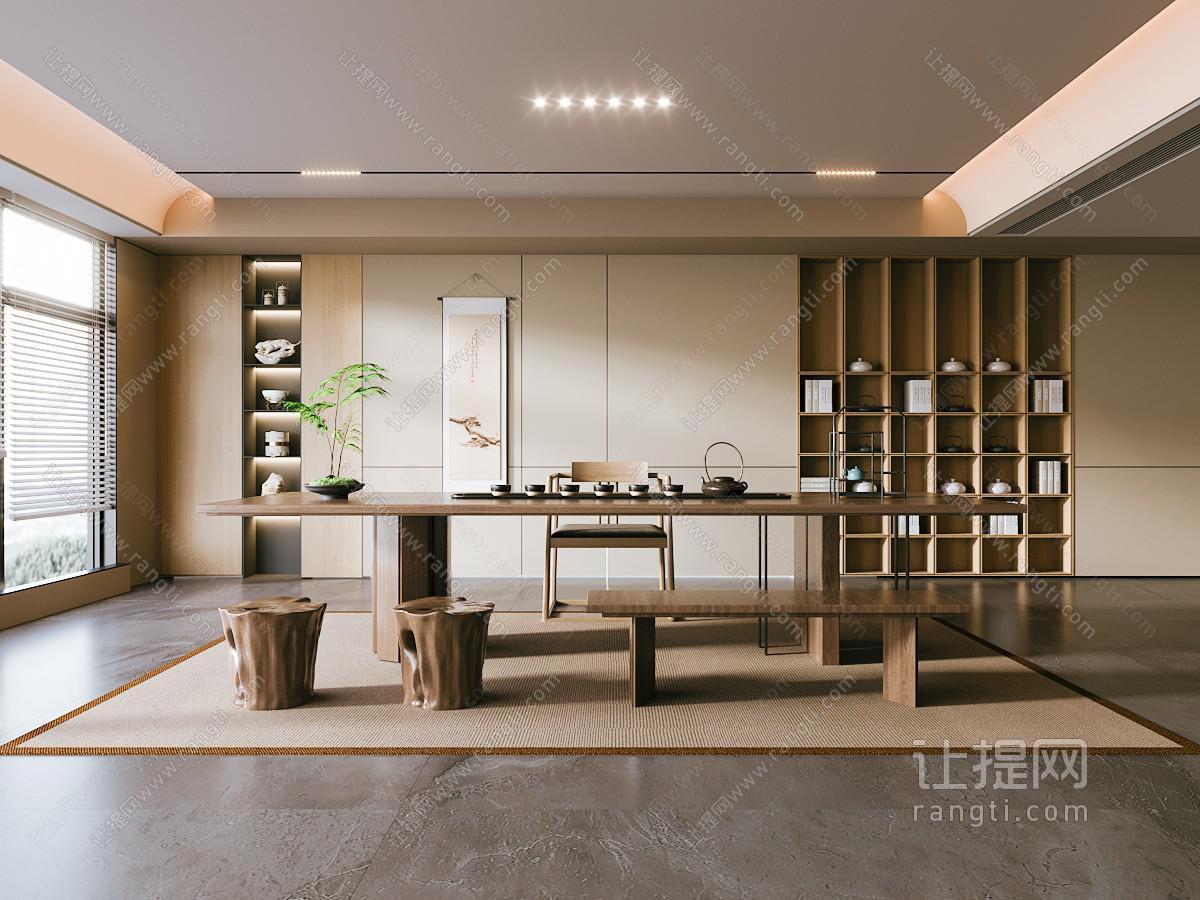 新中式茶室 会所茶室 实木茶桌椅组合 大板桌茶台