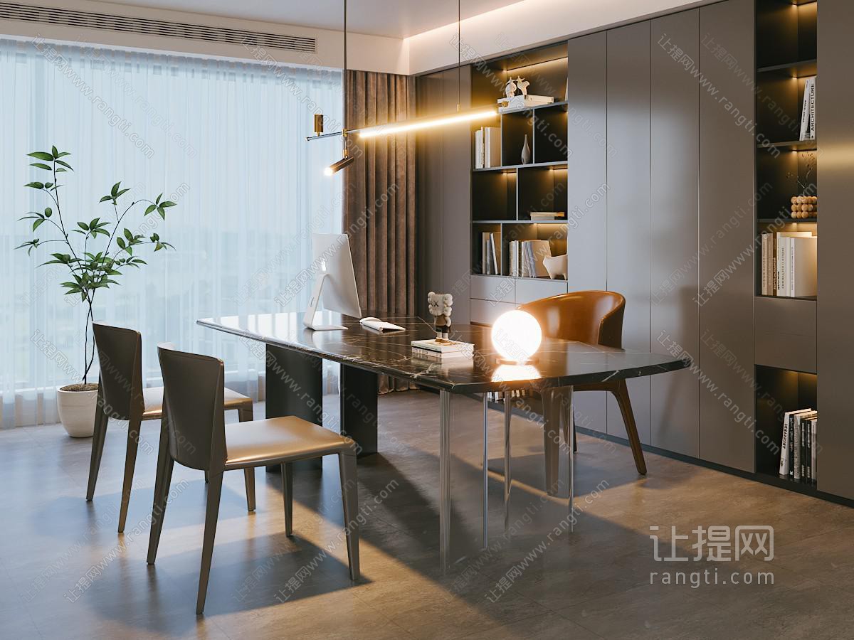 现代意式书房 大理石书桌椅组合