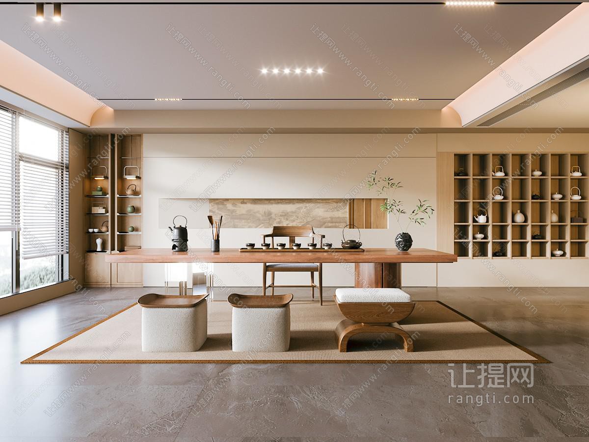新中式茶室 实木茶桌椅组合 大板桌茶台 装饰茶柜 茶具