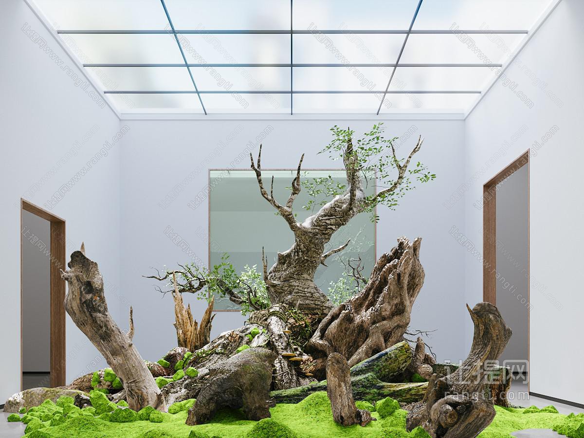 现代室内枯木造景