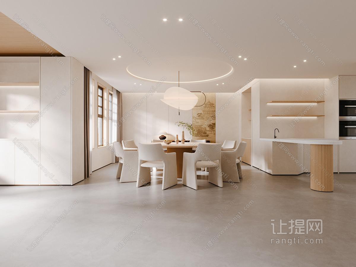 现代奶油家居餐厅 岛台餐厅 开放式餐厅