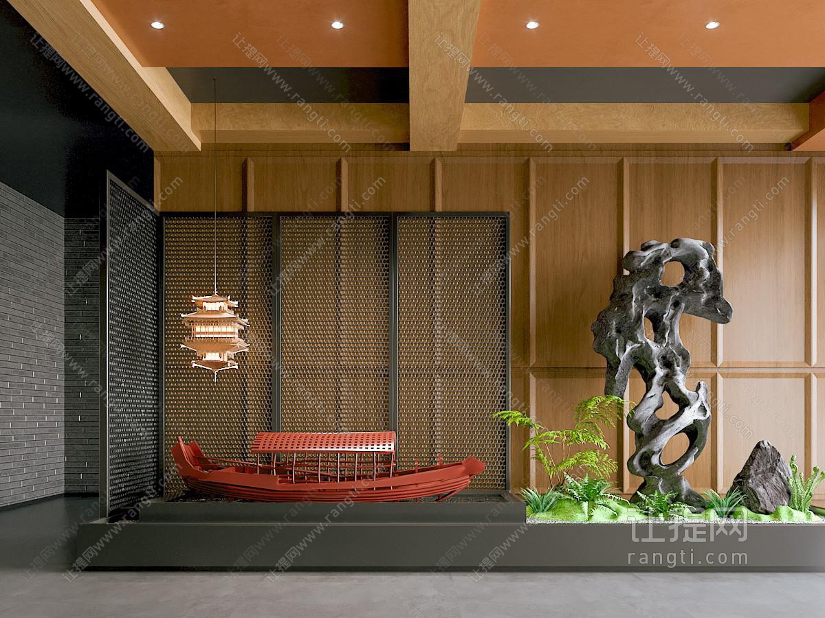 新中式 苔藓景观 景观小品 室内造景