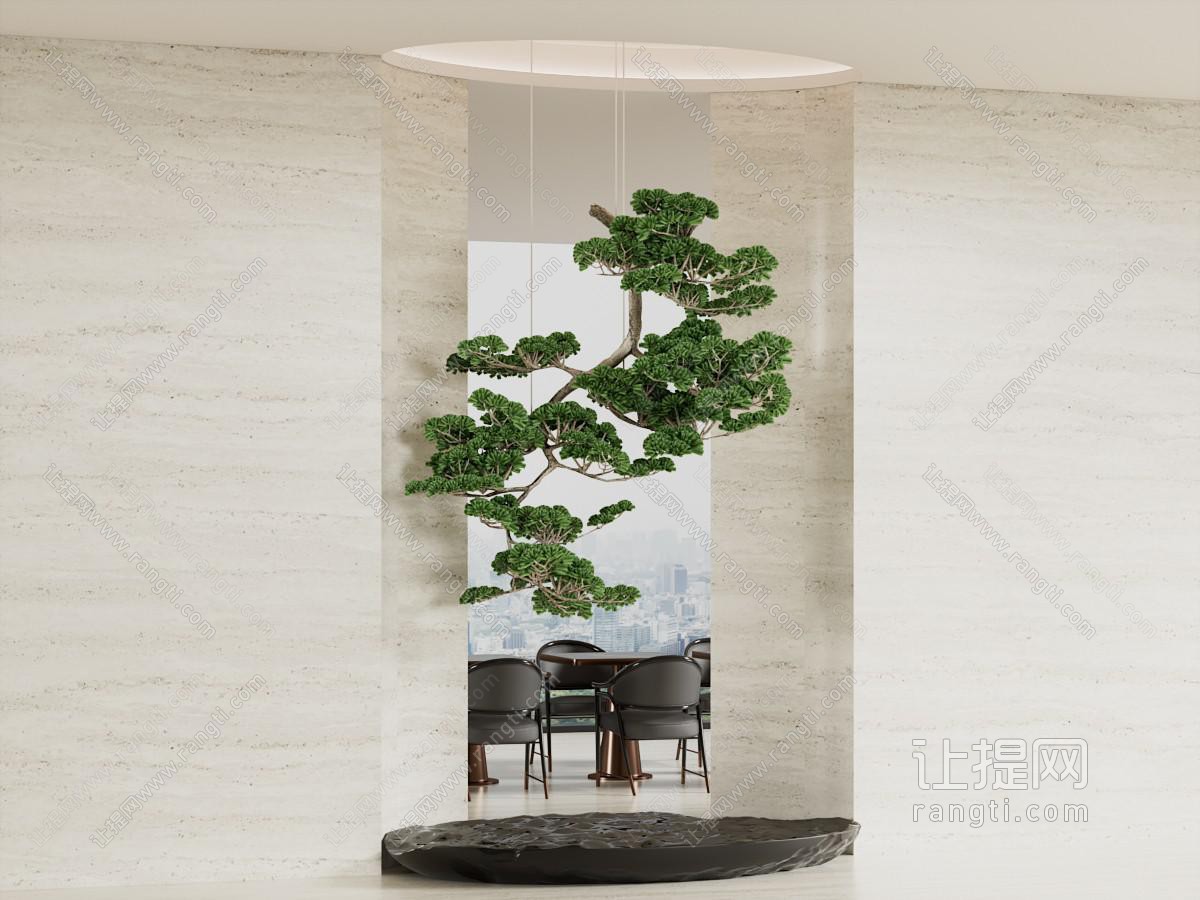 现代新中式商业景观 室内景观 植物艺术装置 悬吊树