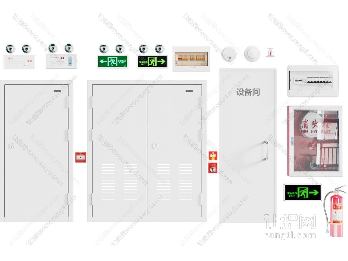 现代消防门 消防栓 灭火器 消防设备