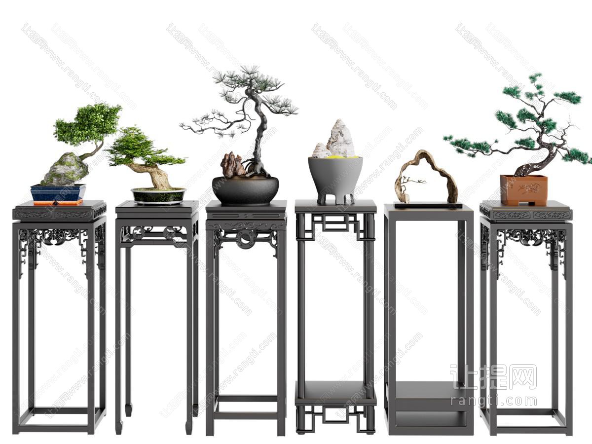 新中式花架 盆景盆栽摆件组合