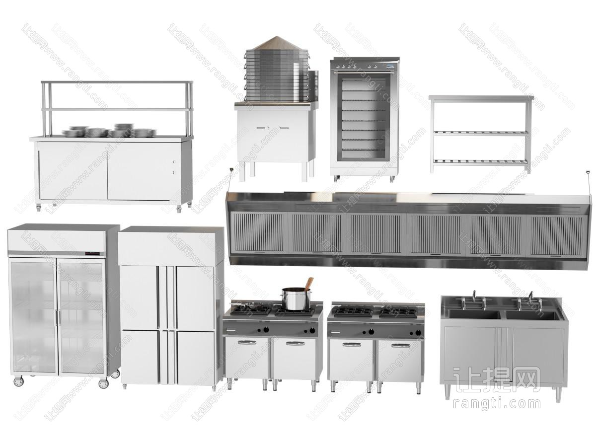 现代后厨设备组合 中央厨房用品 厨具 冰箱冷鲜柜消毒