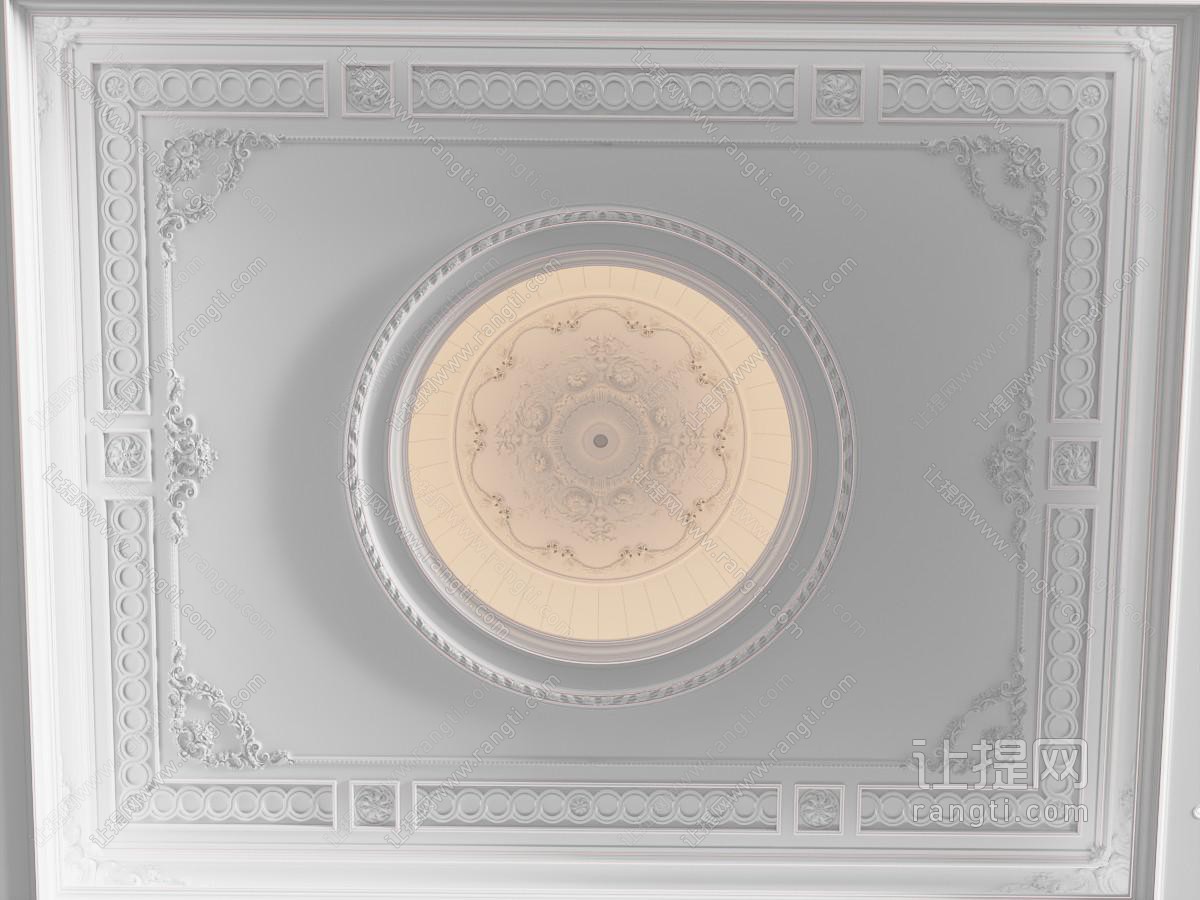 现代法式吊顶 雕花 圆顶 穹顶