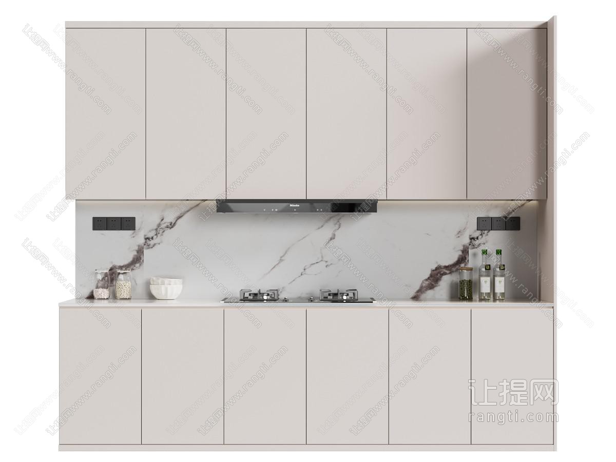 现代奶油风橱柜 烟机灶具