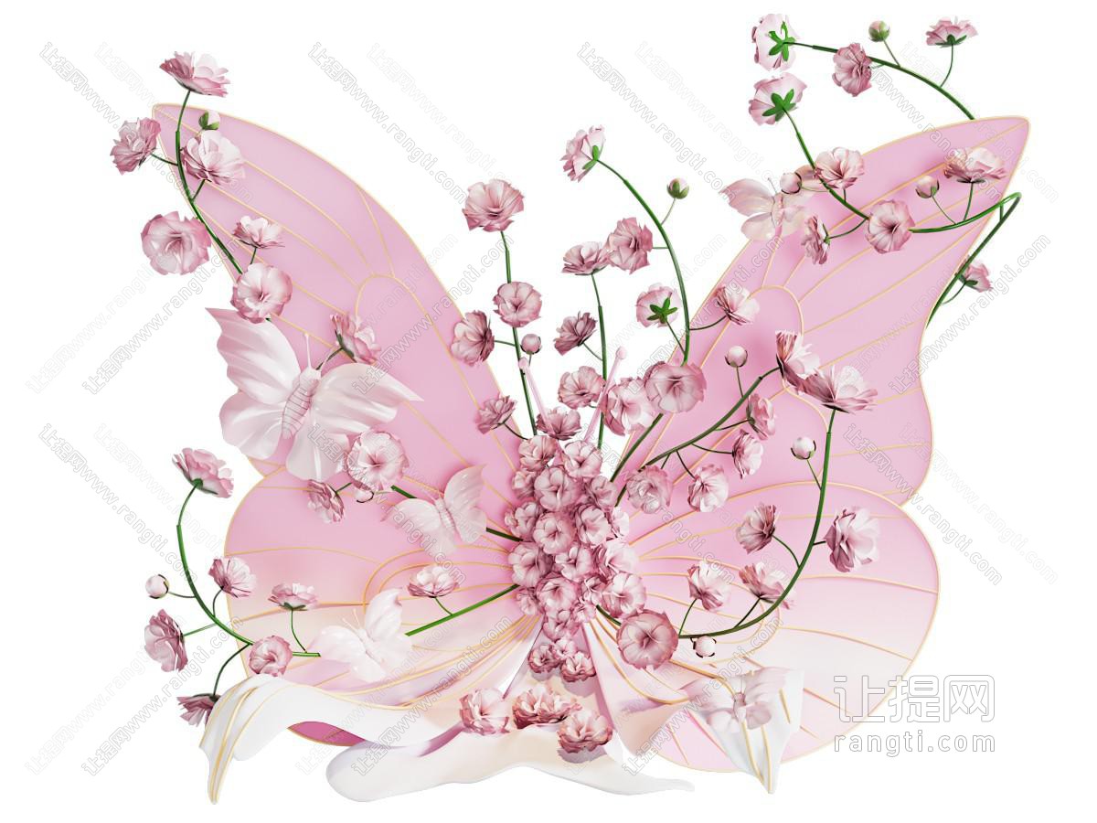 现代法式春节美陈 现代美陈 橱窗陈列 蝴蝶花朵 互动留