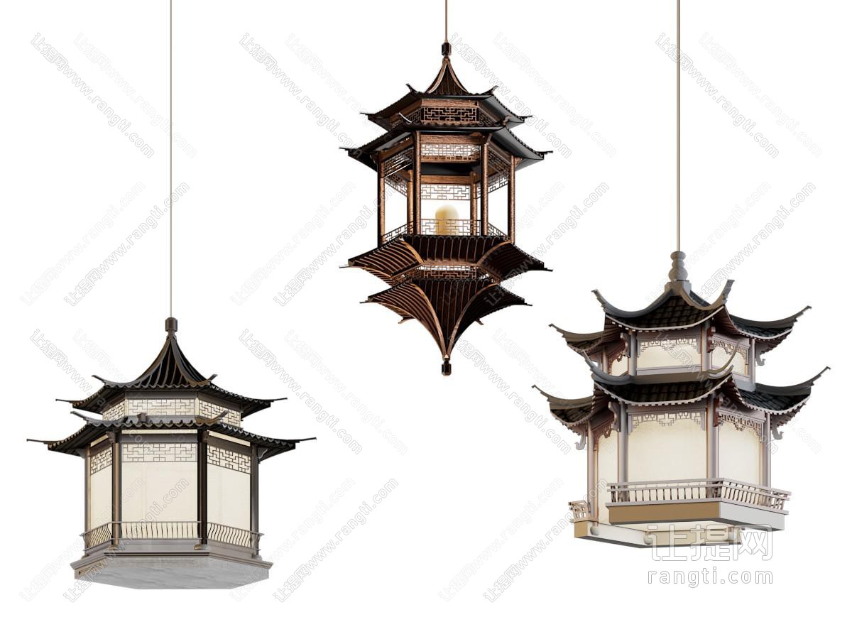 新中式吊灯 建筑房屋小吊灯 凉亭阁楼吊灯