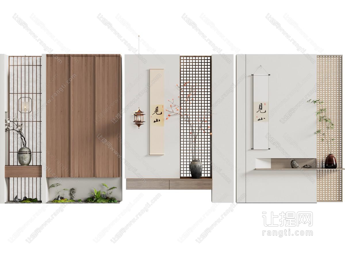 新中式玄关隔断 园艺小品