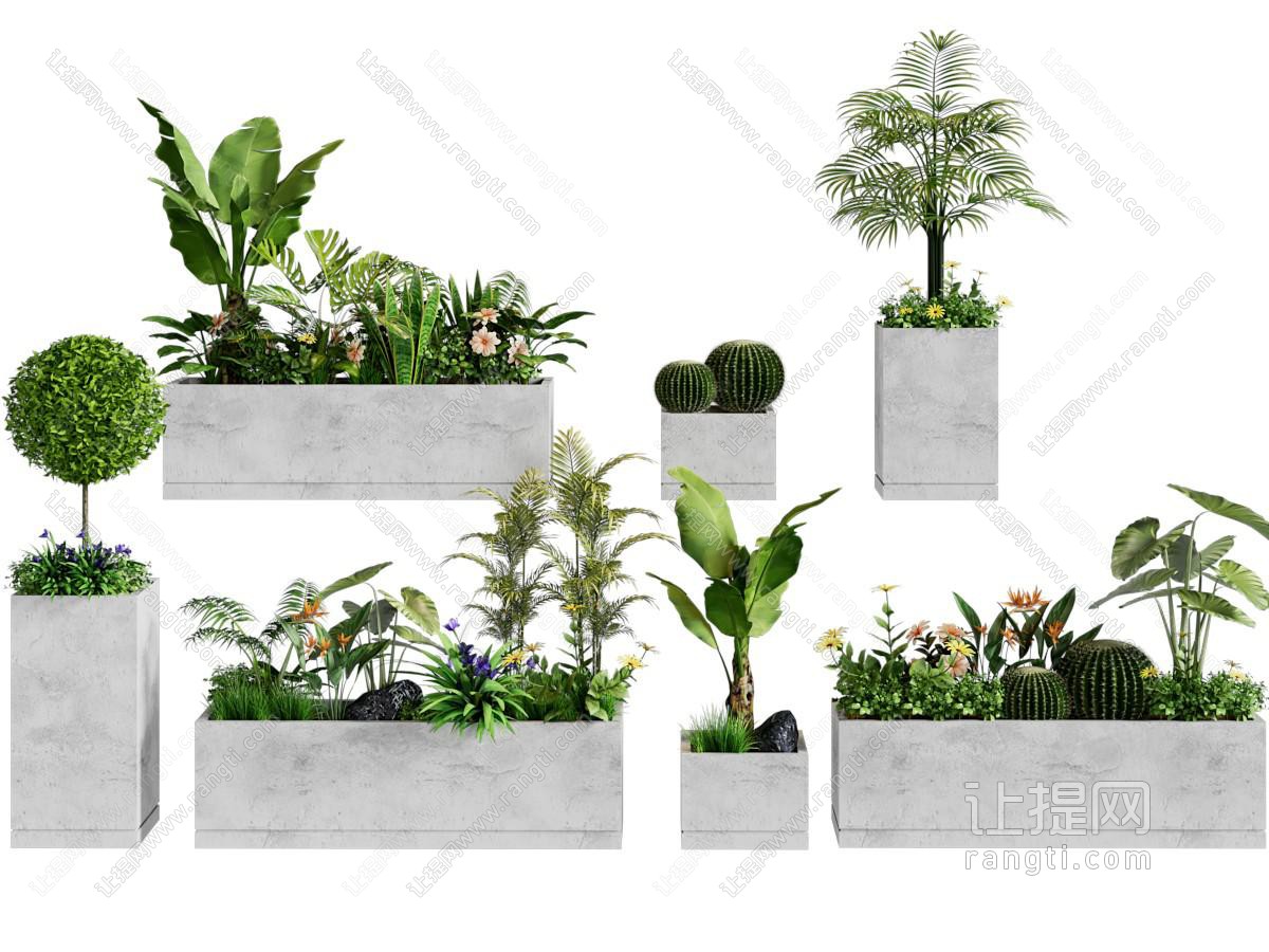 现代移动水泥花箱